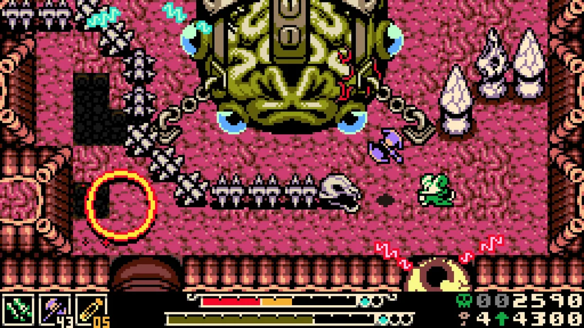 Mina the Hollower inventory and ability screen showing equipped whip, sidearm gadgets, and a list of unlocked traversal tools against a dark parchment UI