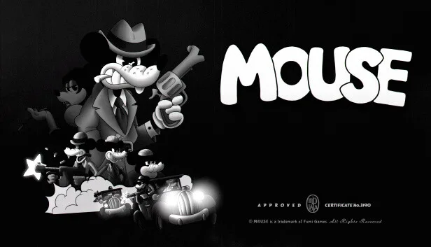 MOUSE P.I. For Hire rubber hose animation screenshot showing Jack Pepper with tommy gun in a 1930s speakeasy corridor