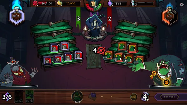 Prime Monster battle screen with three creatures lined up against an opponent, stat panel and attack animations visible in early-game encounter