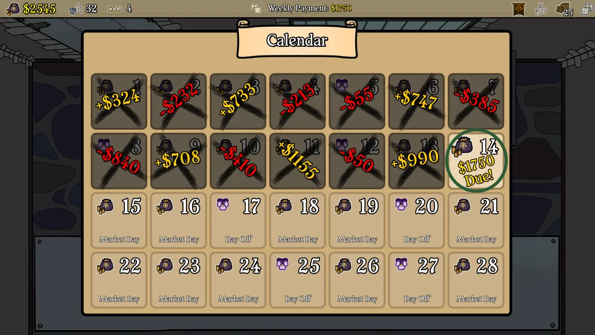 Raccoons to Riches selling day UI showing customer preference indicators above a browsing adventurer while three Business Tactic cards are displayed in hand below