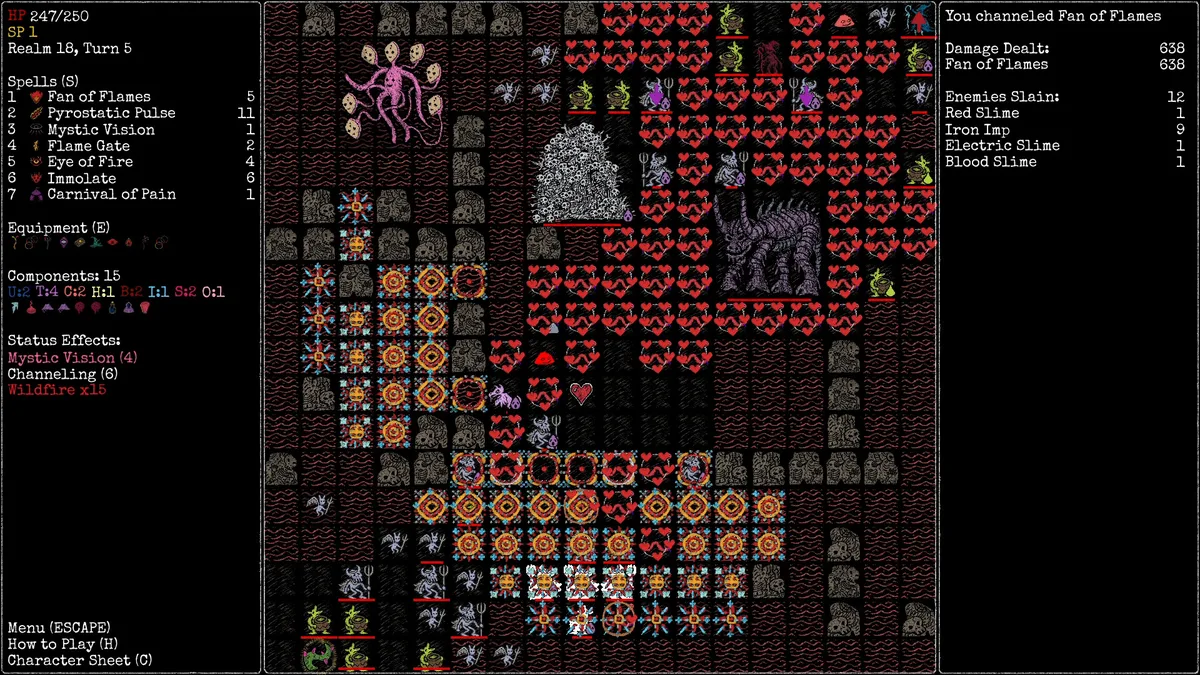 Rift Wizard 3 dungeon floor with active construct entities engaging multiple enemies in mid-range multi-school combat