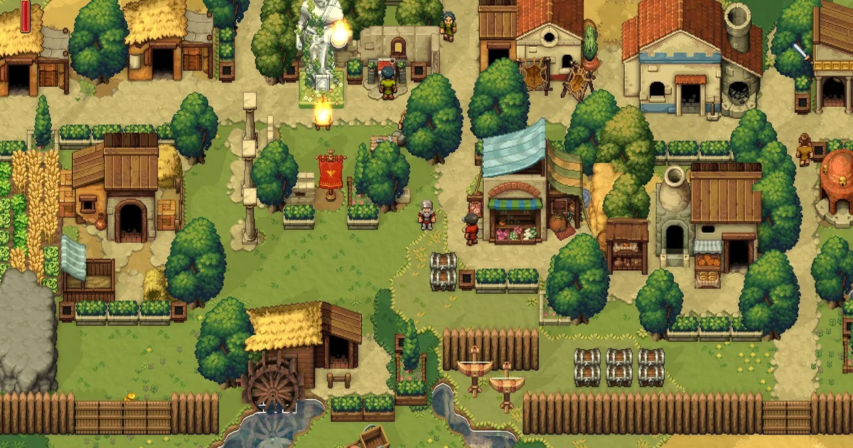 Romestead overhead settlement with farms, workshops, market stall, Roman shrine, watermill, and palisade walls