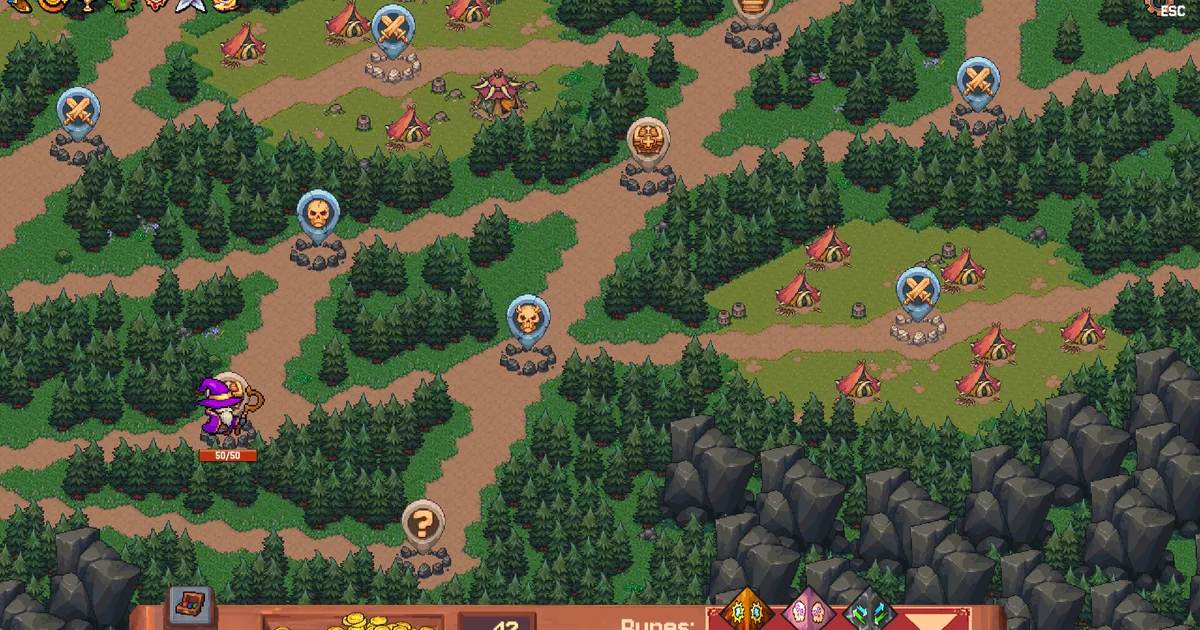 Rune Dice class selection screen showing multiple hero portraits with dice type icons representing each class's starting equipment