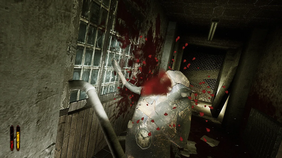 Saint of Chains horror FPS first-person view showing distorted nightmare environment with dark atmospheric lighting