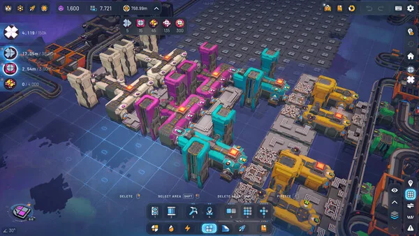 Shapez 2 advanced production line with automated splitters and merger configurations
