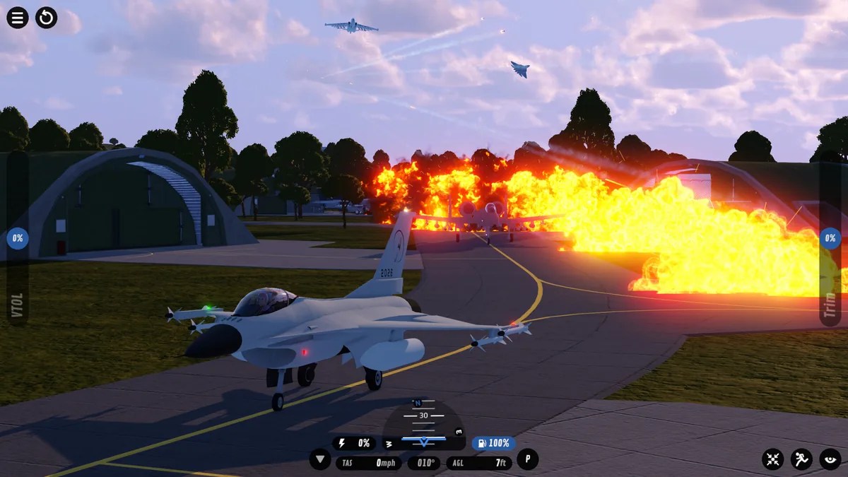 SimplePlanes 2 two player-built aircraft flying in formation over the archipelago water, low altitude, clear weather