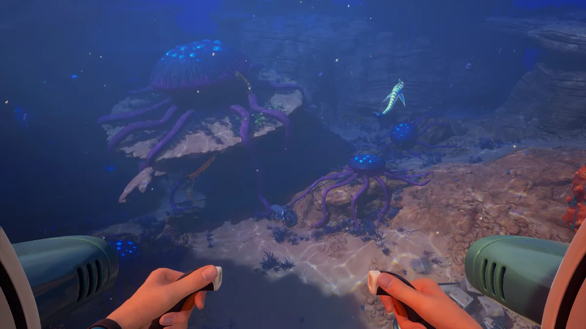 Subnautica 2 Biomod scanner screen showing Camouflage unlocked with Bullethead creature scan requirement completed