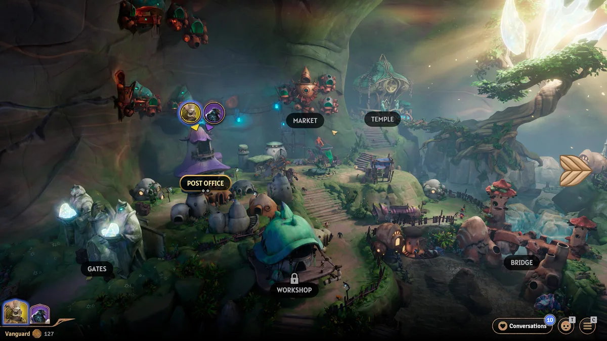 Sunderfolk boss encounter with large enemy occupying multiple grid tiles and party surrounding it