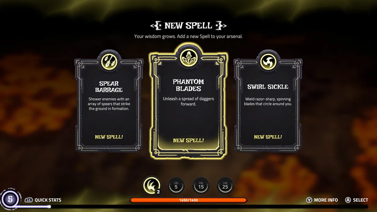 The Spell Brigade co-op gameplay — wizards and spell projectiles visible across a dark fantasy arena floor, showing the visual density during a live horde wave