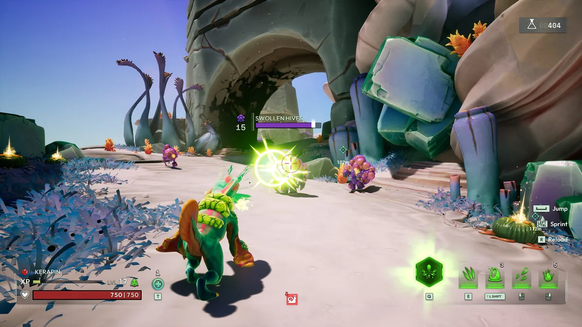 Voidling Bound Abyss mode combat showing a Voidling firing against corrupted enemies in a dark procedural arena with pylon nodes deployed