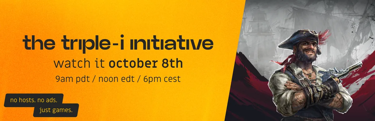 Triple-i Initiative banner featuring a Windrose pirate and October 8 livestream times